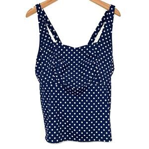 Lands’ End Square Neck Navy Blue Polka Dot Underwire Tankini Swim Top Size 18W